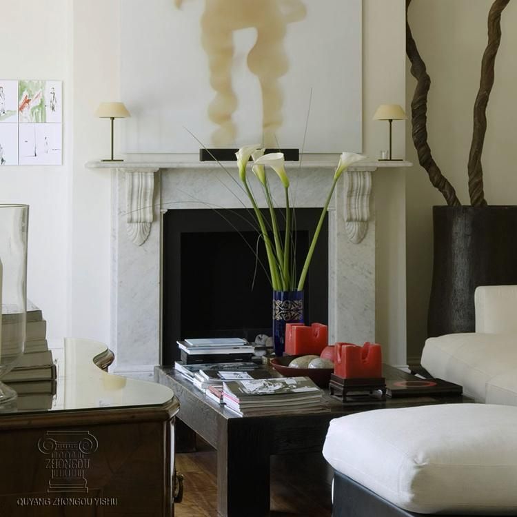 Limestone Marble Fireplace Hand Carving Indoor Decoration