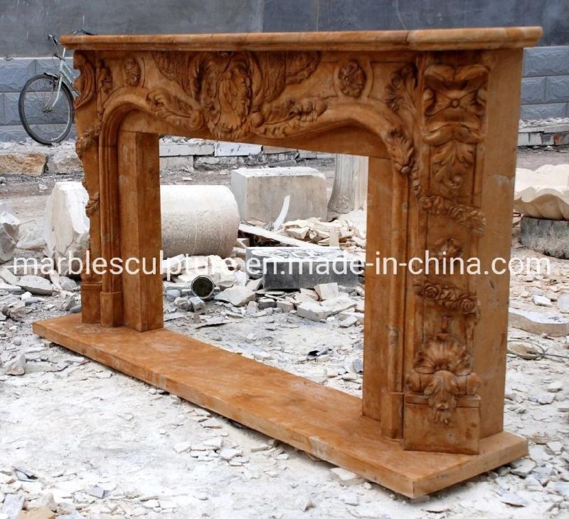 Yellow Natural Marble Stone Carving Fireplace Home Decoration (SYMF-180)