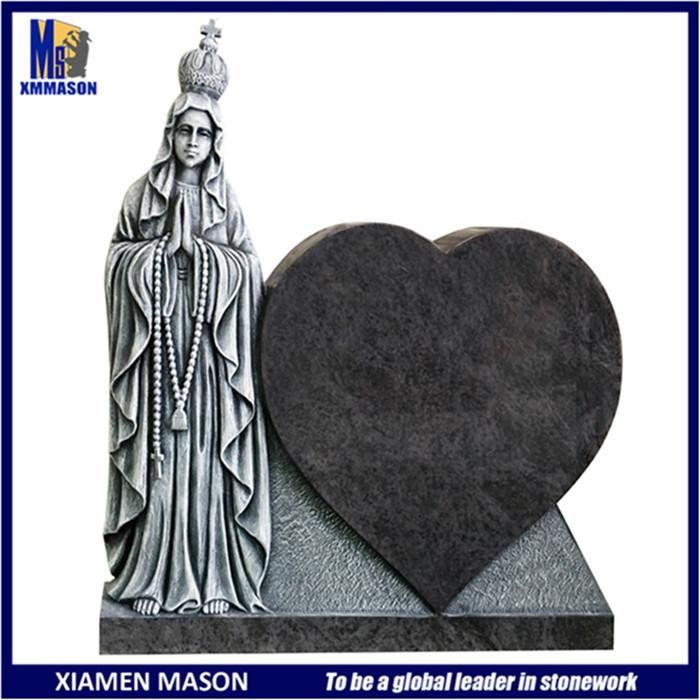 Bahama Blue Granite Headstones with Lady Fatima Virgin Mary Carving