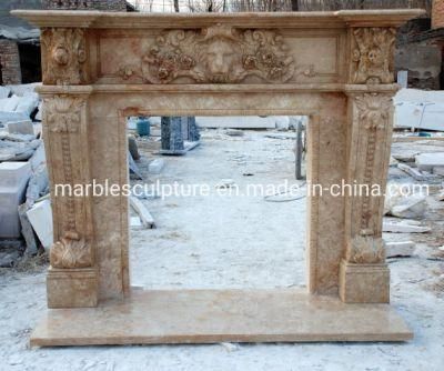 Stone Sculpture Indoor Decoration Lion Statue Marble Fireplace (SYMF-033)