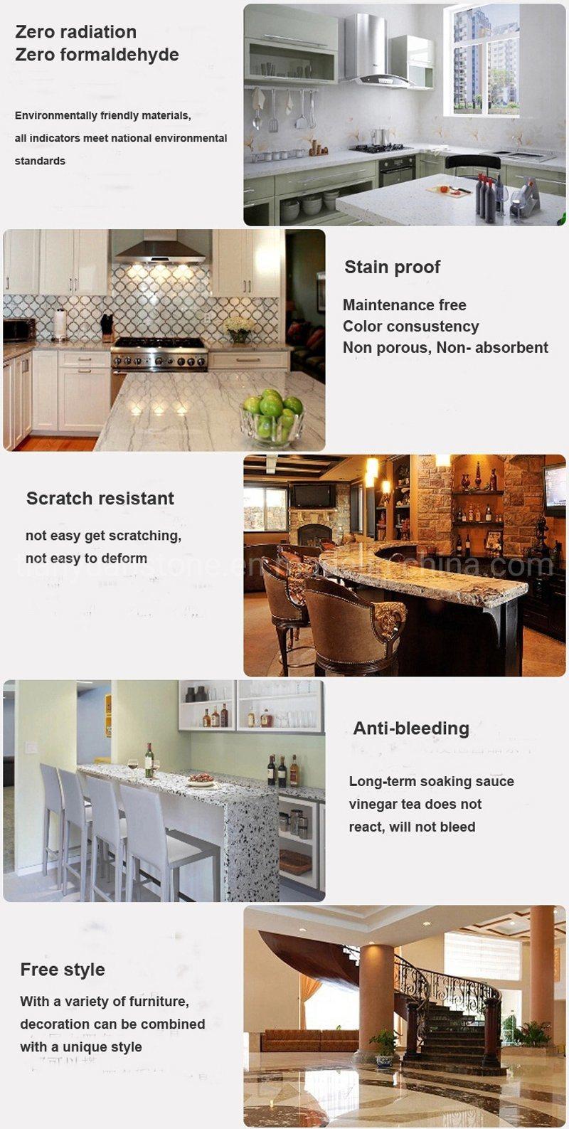 Artificial Stone Calacatta Quartz Island Kitchen with White/Grey/Black Stone Tiles/Slabs/Countertops/Vanitytop