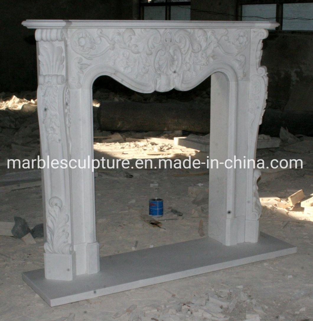 High Polished Stone Carving White Marble Fireplace (SYMF-202)