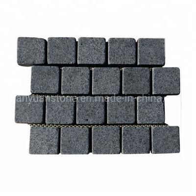 Black Granite Cobblestone on Mesh for Exterior Patio Paving