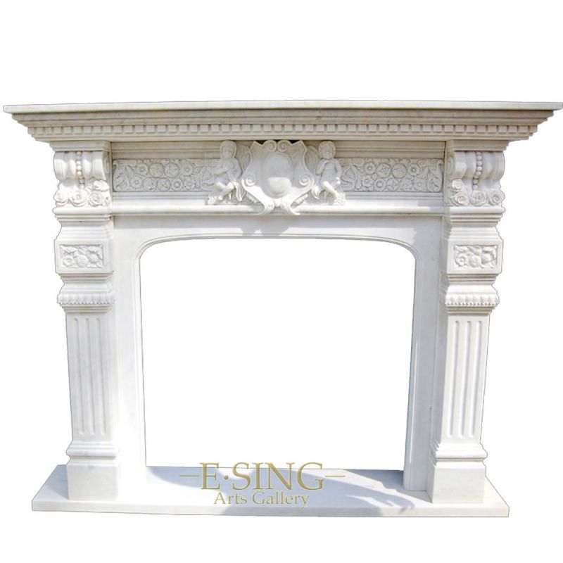 Popular Good Quality White Marble Mantel Electric Fireplace