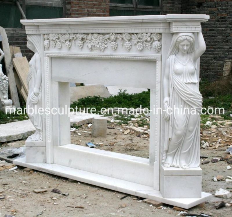 Decorative Custom High Quality Marble Fireplace Carved Lady Figure (SYMF-140)