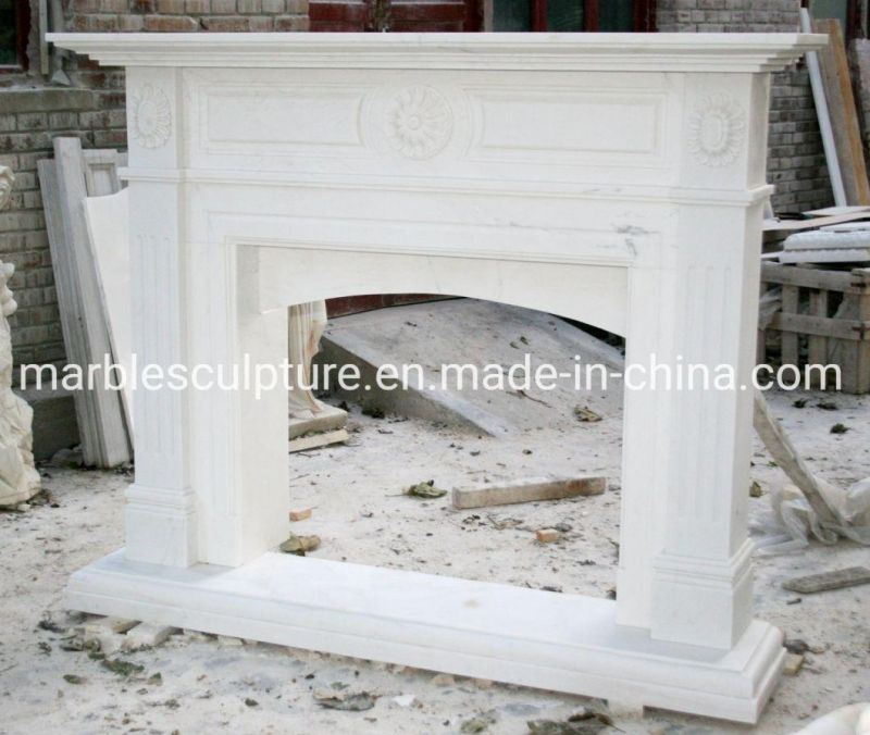 Simple Style Stone Sculpture Pure White Small Marble Fireplace (SYMF-056)