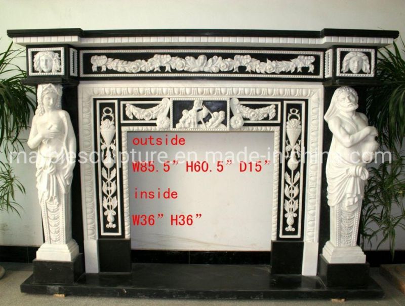 Natural Stone Statue Sculpture Marble Fireplace with Figures (SYMF-228)