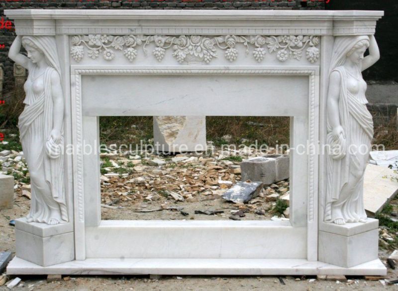 Indoor Cheap Elegant Pure White Marble Fireplace (SY-MF388)