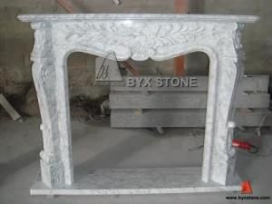Bianco Carrara White Marble Fireplace Mantel with Flower Carving