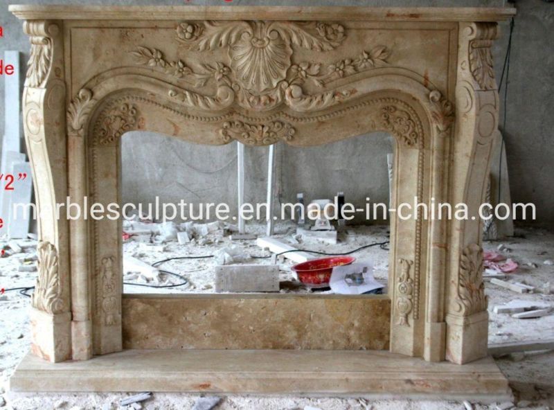 Beautiful Home Furniture Beige Stone Mantel Marble Fireplace (SYMF-200)