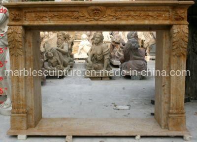 Antique Middle Yellow Marble Fireplace with Hand Carving (SYMF-257)