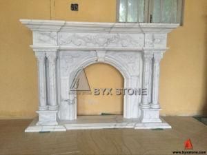 Cararra White Marble Flower Carving Fireplace for House Decoration