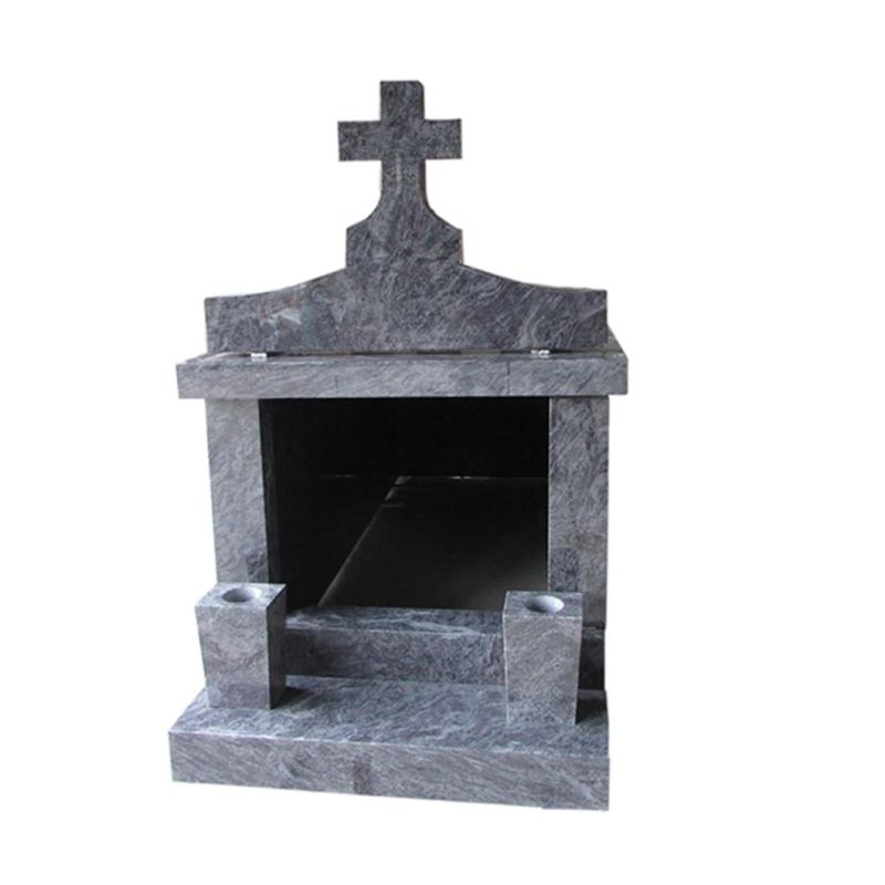 Bahama Blue Granite Serp Top Upright Headstones with Memorial Vases