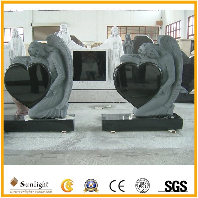 Black Granite Heart Tombstone Heart in Hands
