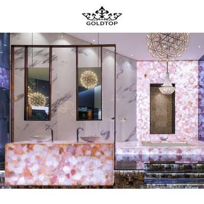 Luxury Natural Stone Polished Indoor Decoration Pink Crystal Slab Marble Wall Tiles