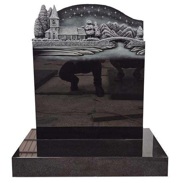Hot Sale Indian Black Granite Monument with Castle Sculpture
