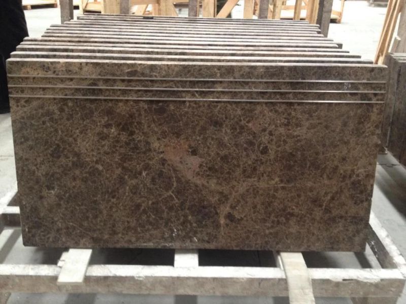 Tan Brown Marble Tiles for Stairs Steps and Riser with Antislip Groove