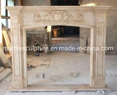 Simple Style Sculpture Beige Stone Mantel Marble Fireplace (SYMF-096)
