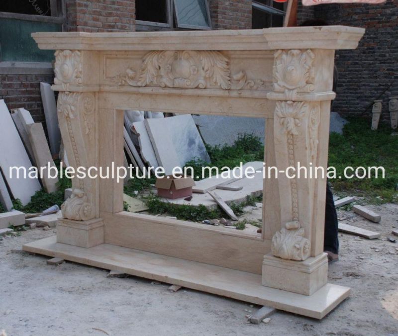 Indoor Home Decoration Stone Beige Mantel Marble Fireplace (SYMF-184)