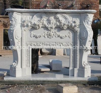 Custom Exquisite White Marble Stone Mantel Fireplace with Figures (SYMF-279)