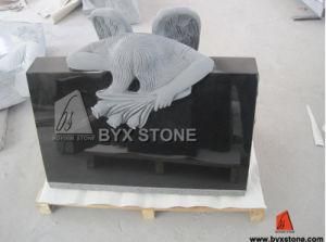 Black Granite Weeping Angel Carved Tombstone / Monument