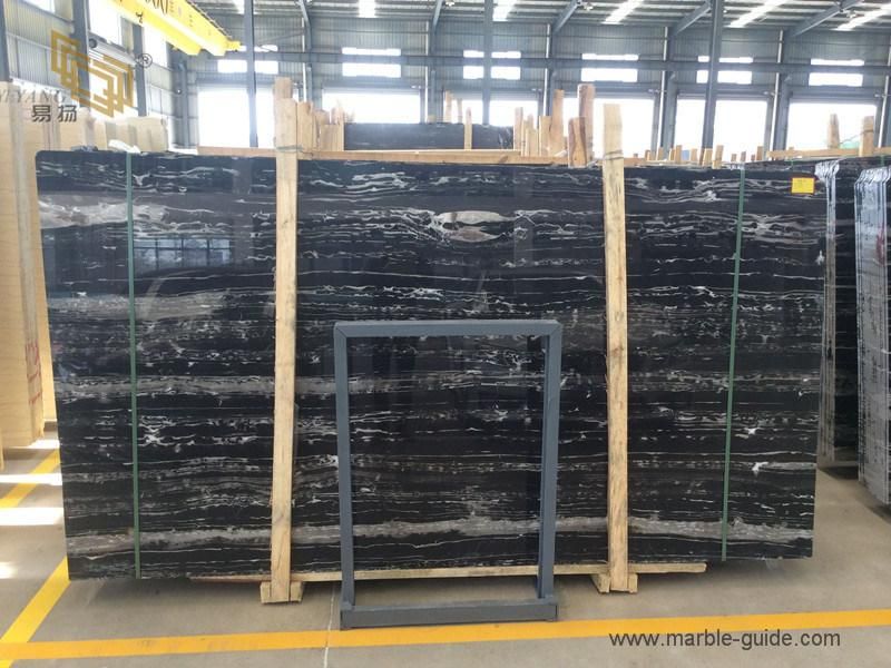Chinese Polished Silver Dragon Black Marble Slab for Bathroom Vanity Top/Countertop/Tabletop