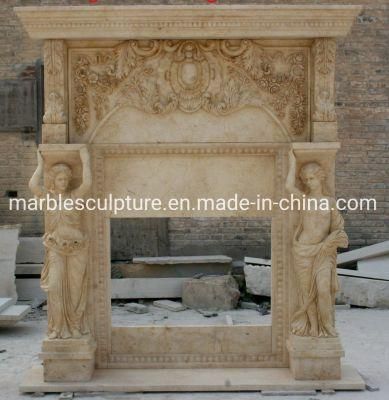 Beautiful Beige Double Marble Fireplace Surround Lady Figures (SYMF-107)