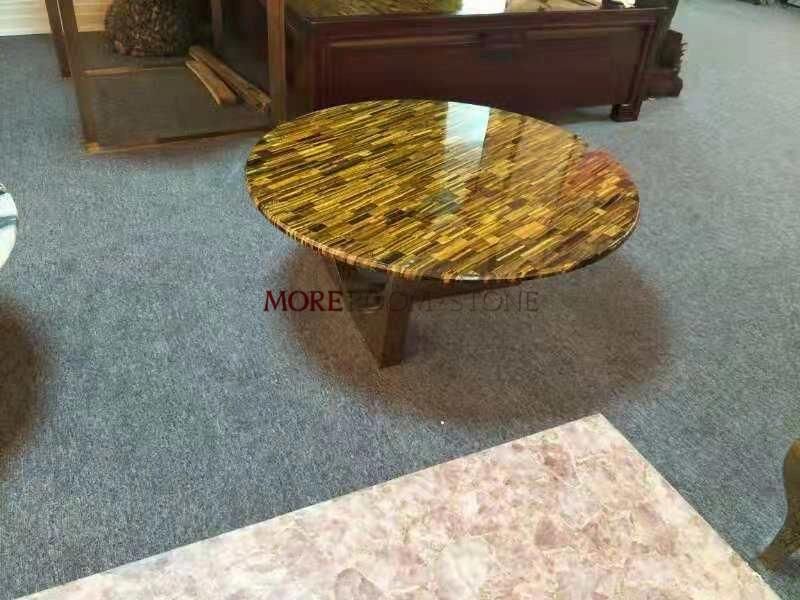 Precious Stone Yellow and Blue Tiger Eye Custom Round Countertop Design