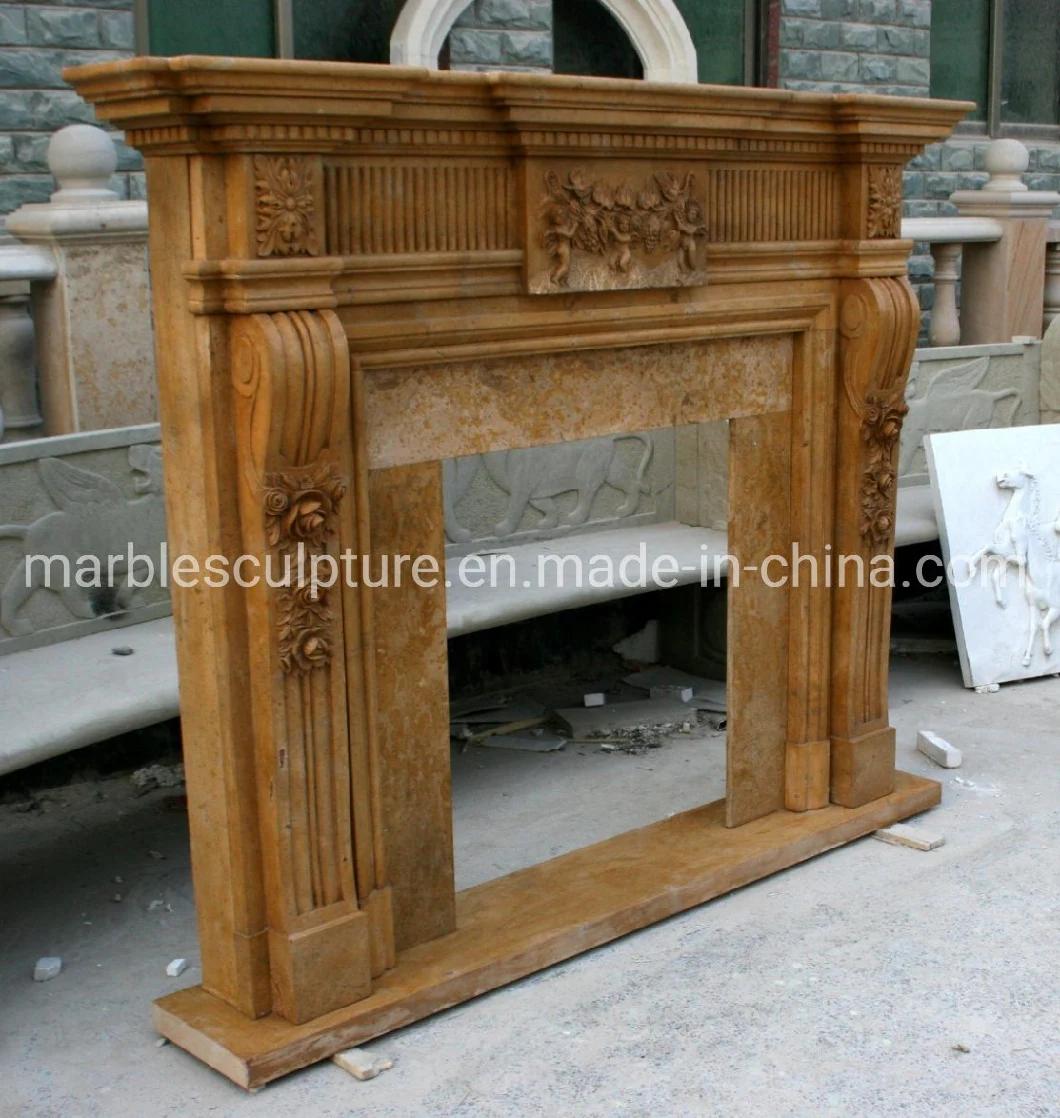 Antique European Style Yellow Stone Mantel Marble Fireplace (SYMF-246)