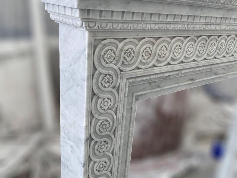 Hand Carved Natural Stone White Marble Fireplace Surround