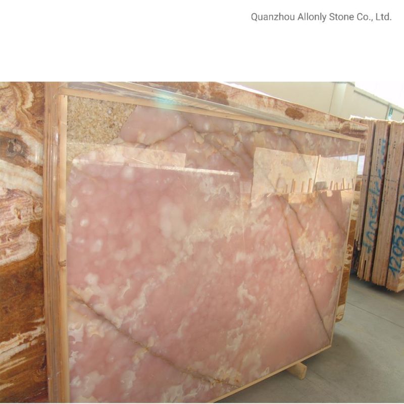 Hotel Interior Design Pink Onyx Marble Tile Floor and Wall