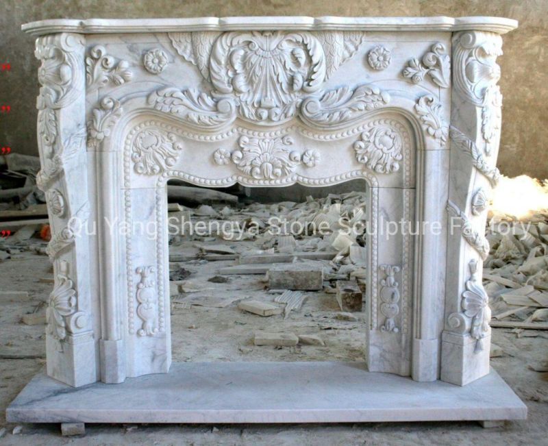 Beautiful Pure White Luxury Marble Fireplace Surround Flowers (SY-MF323)