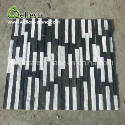 Modern Black &amp; White Thin Strip Quartzite Ledgestone for Wall Cladding