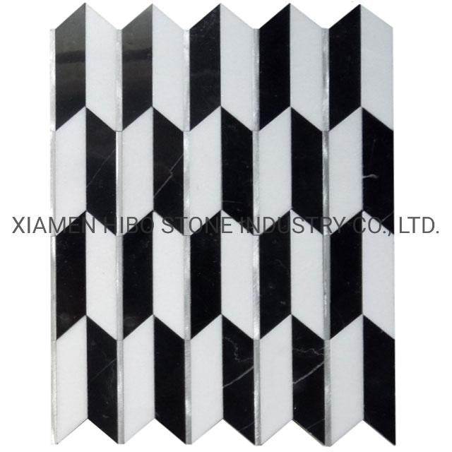 Turkey Dolomite White Marble Mix Metal Picket Mosaic Tile