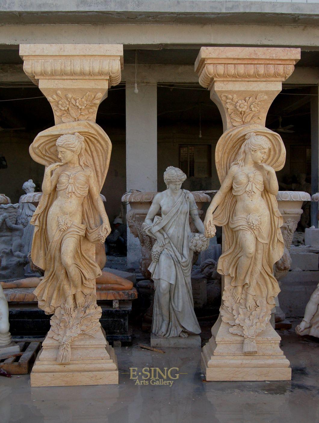 Decorative House Pillar Natural Stone Garden Round Marble Statue Column