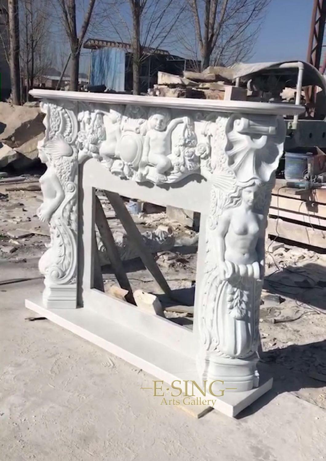 Home Decoration Natural White Marble Lady Statue Head Fireplace Mantel
