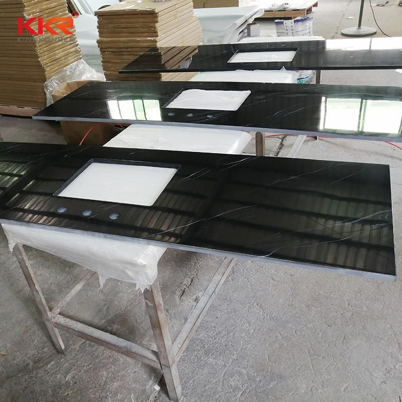 Kingkonree Customized Artificial Stone Sparkle Black Quartz Kitchen Countertop