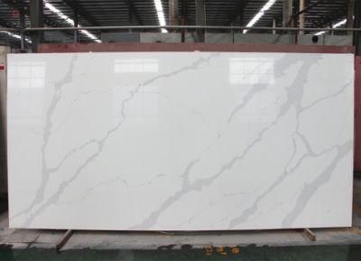 Grey Artificial Calacatta Carrara Marble-Looking Quartz Stone Slab with Very Natural Veins