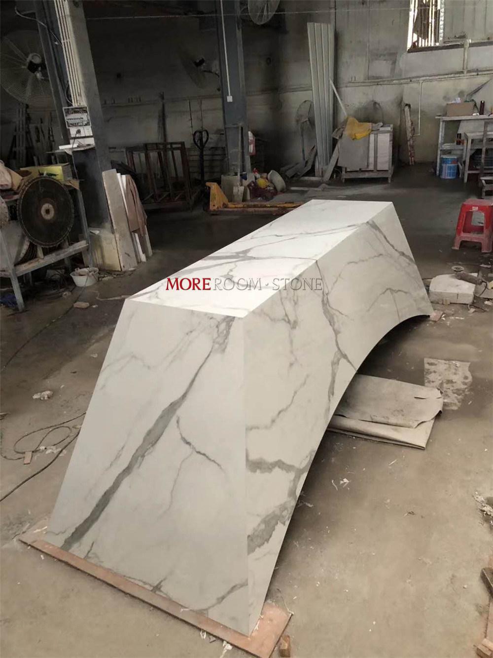 Custom Reception Desk Italian White Marble Countertops