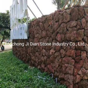 Red and Grey Volcanic Stone Block Dry Stone Retaining Wall