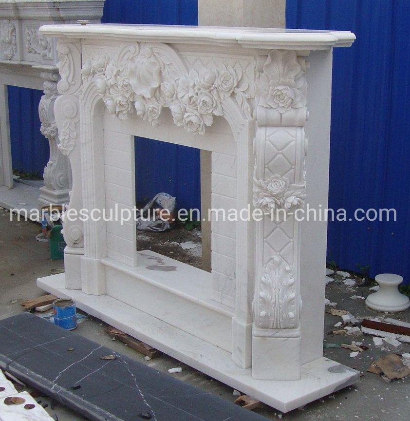 Popular Exquisite White Marble Stone Sculpture Fireplace (SYMF-287)