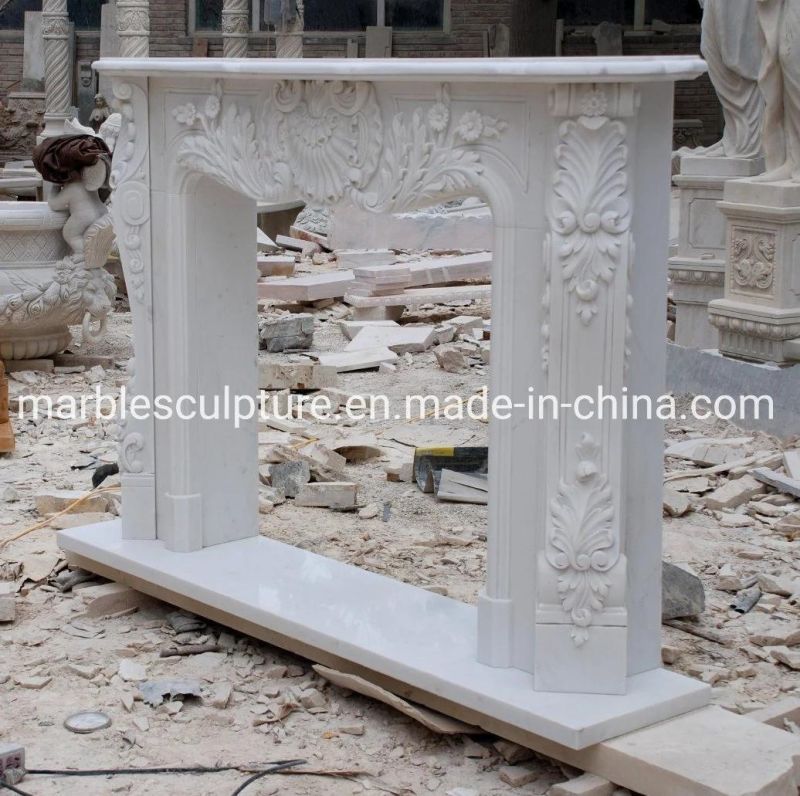 Classic Pure White Marble Stone Mantel Fireplace Home Decoration (SYMF-199)