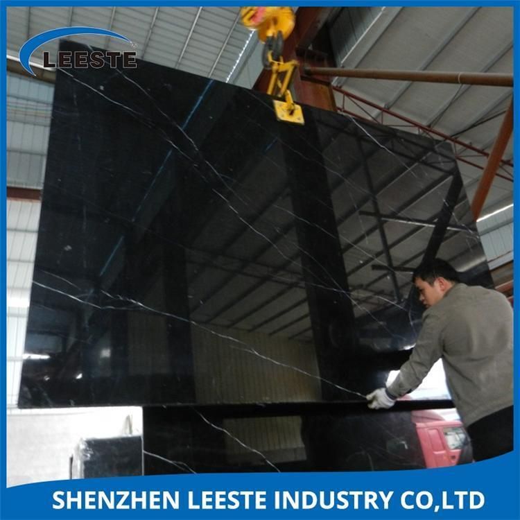 China Cheap Black Color with White Veins Marble Slab