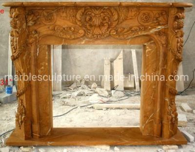 Classic Antique Yellow Stone Mantel Sculpture Marble Fireplace (SYMF-224)