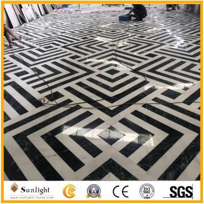 Xiamen Factory Waterjet Cut Black &amp; White Marble Stripe, Marble for Flooring Tiles