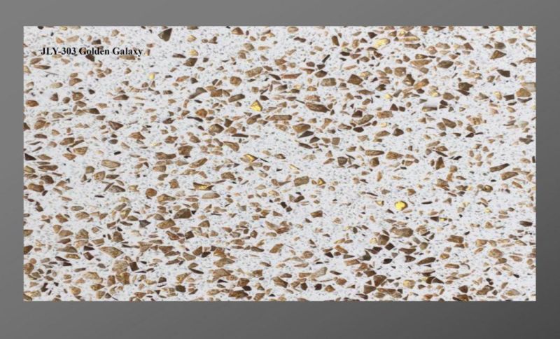 Quartz Kitchen Countertop Golden Galaxy White Slab
