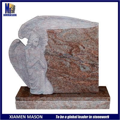 Customized Natural Red Granite Angel Memorial Tombstones