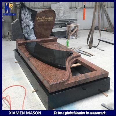 Laser Etched Beautiful French Style Large Red and Black Granite Headstone for Grave