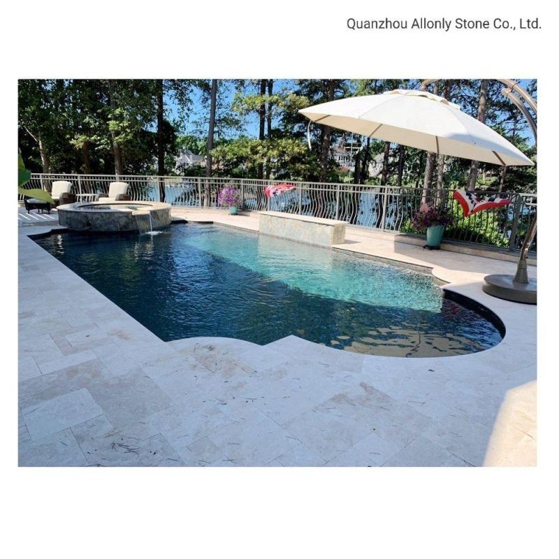 Natural Stone Limestone and Travertine Pool Surround with Paver Patio