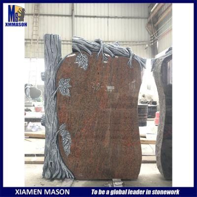 Hungary Style Antique Red Granite Memorial with Tree Carving